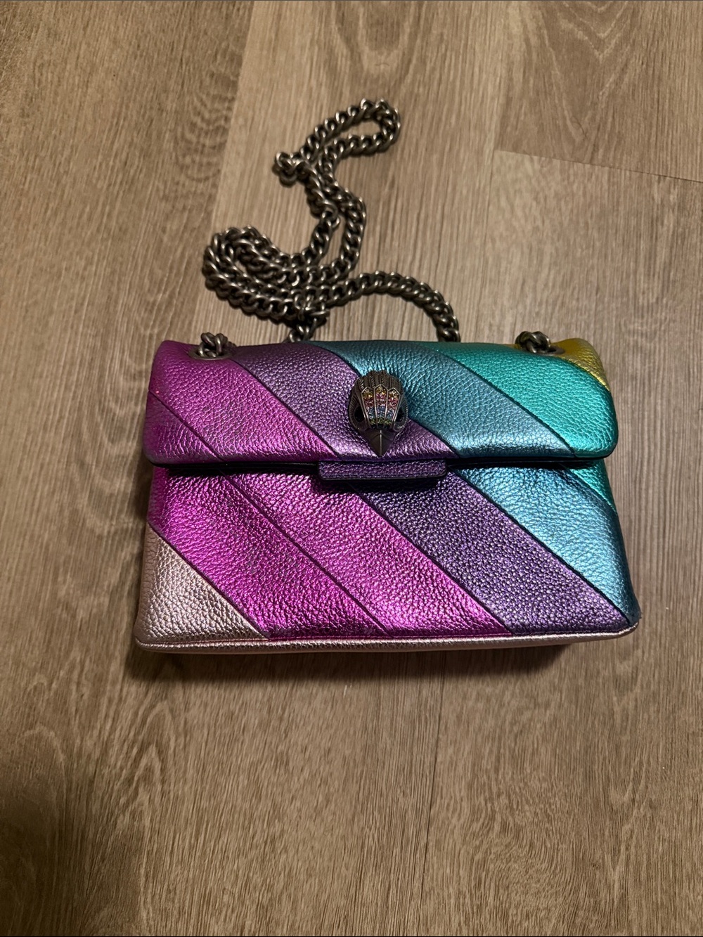 Metallic Rainbow Leather Chain Shoulder Bag